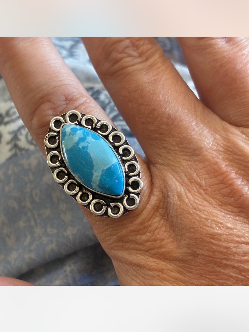 925 Silver Larimar Gemstone Vintage Style Ring 9